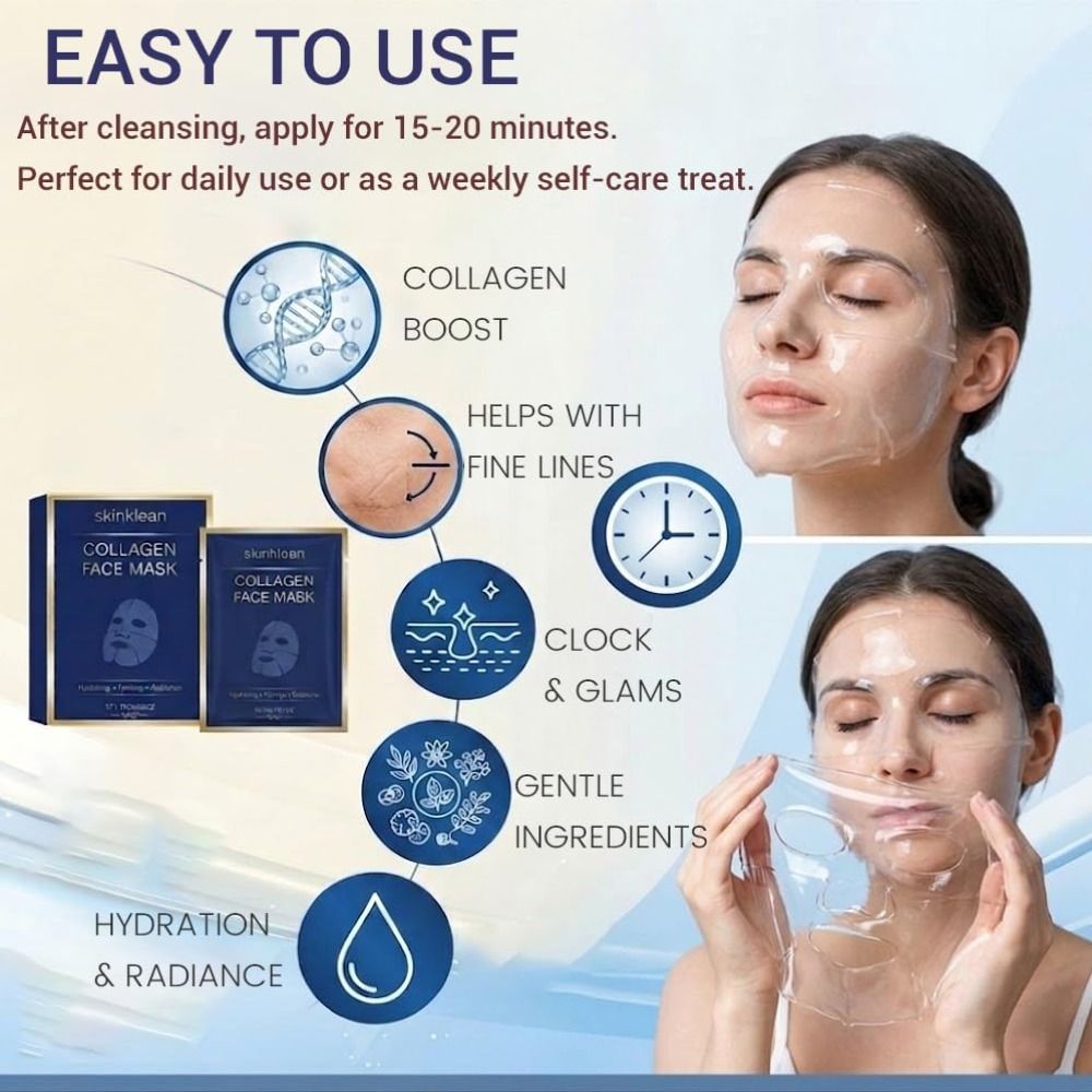 Sheet Mask Collagen - 保湿コラーゲンフェイスマスクは、小じわを軽減し、より健康的で輝くような肌を実現します。シートマスク、肌の引き締め効果のあるフェイスマスク。