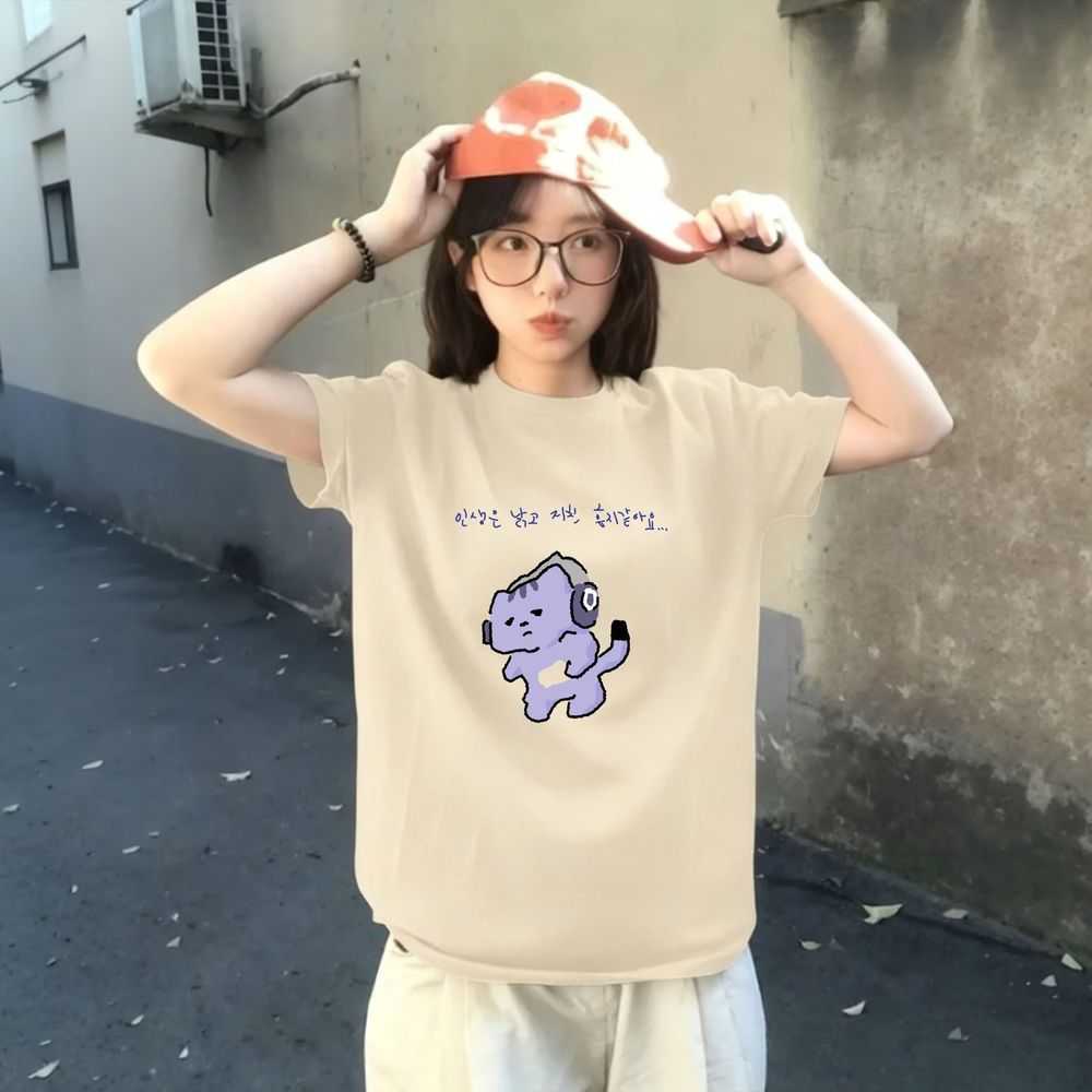人生は私を守ってくれないかわいいテキストプリント Tシャツ紫 - The Korean Lifestyle のレビューと価格