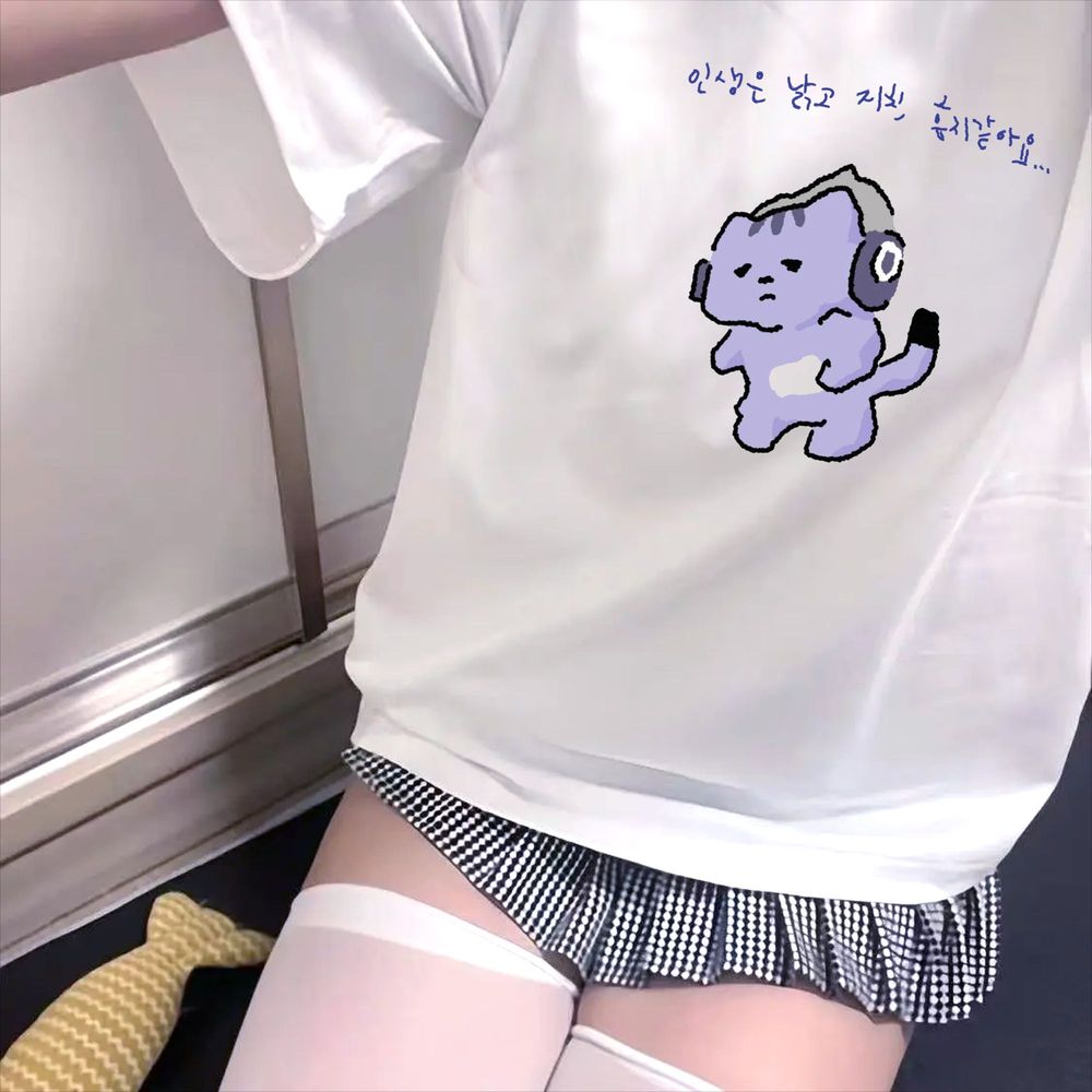 人生は私を守ってくれないかわいいテキストプリント Tシャツ紫 - The Korean Lifestyle のレビューと価格